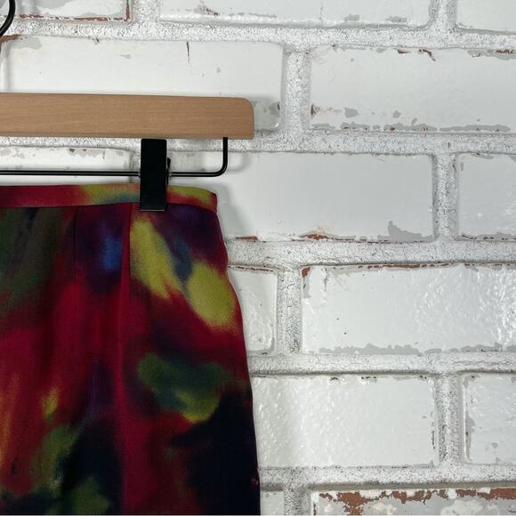 Liz Claiborne Petite Color Bleed Green Pink Black Tie Dye Wrap Midi Skirt Size 2 - Picture 9 of 11